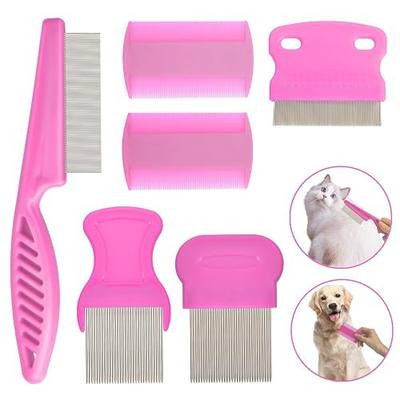 Flea Comb for Cats Dogs, 6 Pack Pet Lice Comb Set Pet Grooming Pets for Small, Medium & Large Pets(Pink)