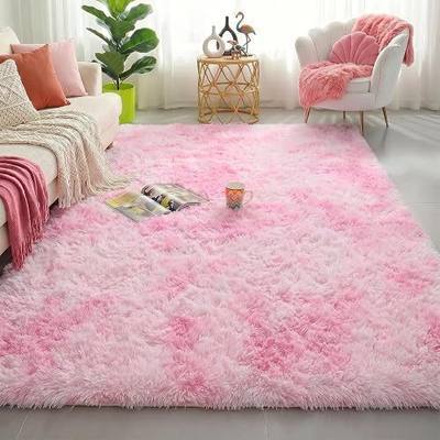 Amdrebio Pink White Fluffy Kawaii Area Rug 4x6 for Girls Bedroom Kids Room | Fuzzy Shag Plush Furry Shaggy Carpet, Nursery Classroom Preppy Dorm Playroom Decor, Cutecore Aesthetic, Baby Toddler Corner