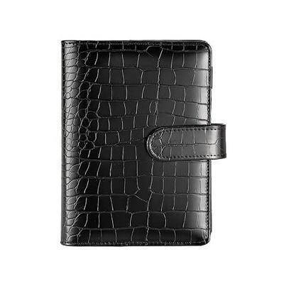 A5 6 Ring Binder Cover Crocodile - Large PU Leather Notebook Binder with Hidden Snap Buckle, Refillable Budget Planner, Black