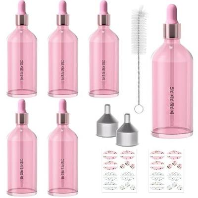 CycleMore 6 Pack 4 oz Pink Glass Boston Bottles with Glass Scale Dropper | LeakProof, BPA Free, Refillable, 120ml Tincture Bottles with Labels and Funnels for Perfumes, Essential Oils & Makeup