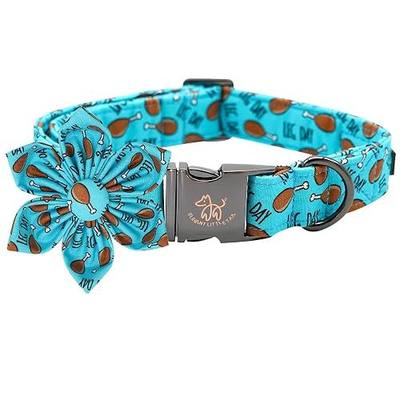 Elegant Little Tail Thanksgiving Turkey Print Dog Collar with Flowers for Small Dogs