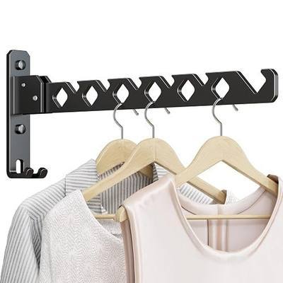 Wall Mounted Clothes Drying Rack, Wall Clothes Hanger Foldable, Laundry Hanger Hook for Bathroom, Wall Clothes Rack Indoor, Perfect for Small Spaces, Matte Black