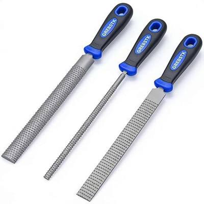 GREBSTK Wood Rasp File Set 3PCS, Round Half-Round Flat Carving Tools | Hardened Carbon Steel, Sharp Coarse Cut, Non-Slip Rubber Grip, 12", Flat/Round/Half-Round, Wood PVC Epoxy Shaping/Smoothing