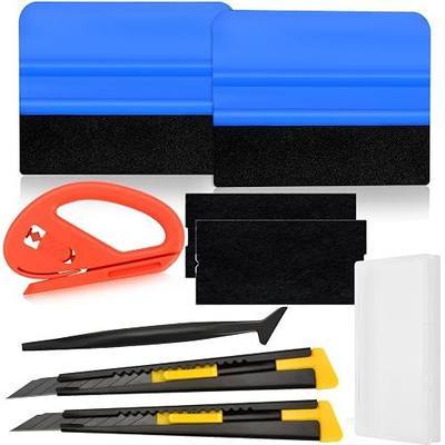 Car Window Tint Kit Vinyl Wrap Tool Kit Include Felt Squeegee, Window Film Application Kit Window Tinting Tools Film Cutters, Retractable Utility Knife and Edge Trimming (Blue)