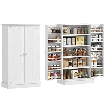 HOMCOM 41" Kitchen Pantry Storage Cabinet 12 Door Shelves White | Freestanding Kitchen Cabinet, Double Doors, 5-Tier Shelving, Adjustable Shelves
