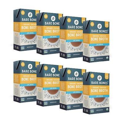 Bare Bones Low Sodium Organic Chicken Bone Broth 16oz, 8 Pack | Grass-Fed/Pasture-Raised | Cooking or Sipping Broth/Stock | Keto & Paleo | No Artificial Flavors | Gluten & Dairy Free