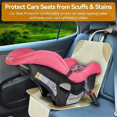 Cnkeeo Baby Car Seat Protectors, 2 Pack Seat Protectors with Leather and Fabric Padding, Non-Slip Backing with Mesh Pockets, Waterproof seat Protectors for Vehicles Baby Pets (2-Pack White)