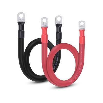 1/0 AWG Flexible Battery Cable with 3/8" Terminals - OFC Pure Copper Inverter & Welding Wire for Automotive Solar RV Motorcycle (Red + Black 2FT Pair)