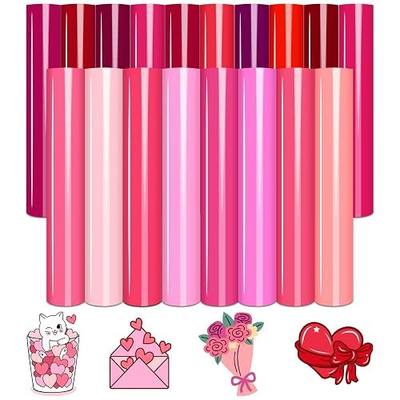 Tintnut Pink Heat Transfer Vinyl, 18 Sheets 12×10in Iron on Vinyl | Romantic pink PU HTV sheets,easy cut & weed,stretch washable,works with iron & heat press for Valentine DIY crafts