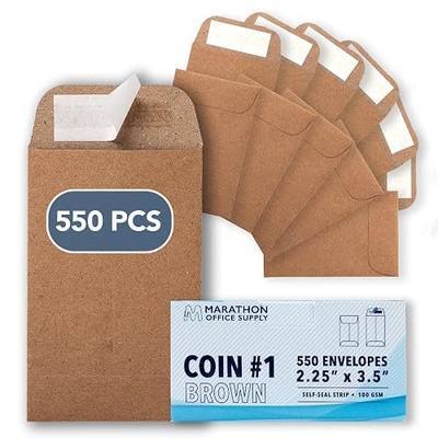 MOS Kraft Coin Envelopes #1 (2.25 x 3.5 Inch) 550 Pack, Self-Seal Mini Brown Seed Packets for Seed Saving, Coins, Small Parts, Jewelry, Beads, Craft Storage