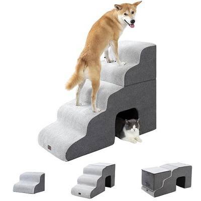 Pettycare Dog Stairs Ramp for High Beds and Couch,Curved Dog Steps for Small Pets, Pet Stairs Non-Slip Balanced Portable Puppy Ramp Indoor, 5 Steps,Grey
