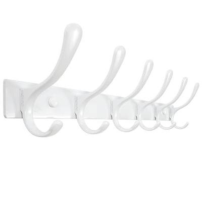 SKOLOO Heavy Duty Wall Mounted Coat Rack - 6 Hooks, Stainless Steel, Sturdy Coat Hooks for Hanging Clothes, Jacket, Hat, White
