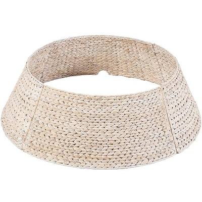 Best Choice Products 24in Christmas Tree Collar, Woven Hyacinth 3-Piece Holiday Rattan Tree Skirt Accessory for Home w/Cord Cut-Out - Transparent White