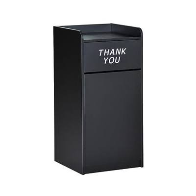 Flash Furniture Sony Laminate Wood Commercial-Grade Trash Receptacle with Tray Top, Wooden Restaurant Trash Can Cabinet and Garbage Receptacle, Black