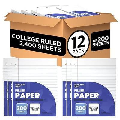 Loose Leaf Paper College Ruled Notebook Paper College Ruled Lined Writing Filler Paper 10.5” x 8” 2400 Sheets 200 Sheets Per Pack 60 gsm (12 Pack)