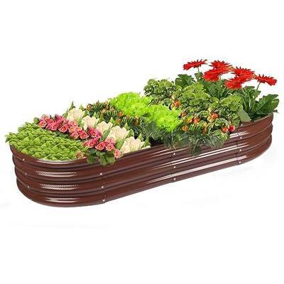 Rakukiri Raised Garden Bed GRS Certified Galvanized Planter Box Outdoor, 6.5ft Oval Rot-Resistant Metal Garden Bed Planter, Recycled Material Planter for Vegetables Flowers Herbs (Brown)