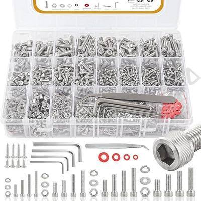 M2 M3 M4 M5 Nuts and Bolts, 304 Stainless Steel Metric Bolt Assortment (Lock & Flat Washers),Metric Screw Assortment, Socket Head Cap Screws, Metric Bolts and Nuts Assortment Kit, 1415pcs