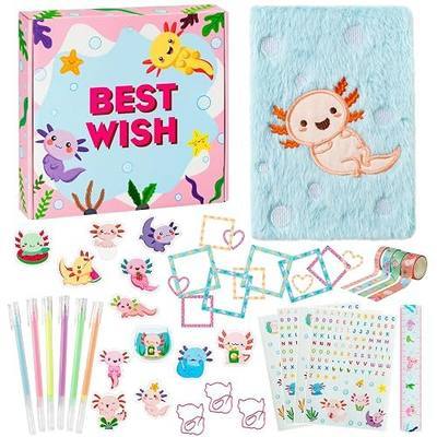 CY2SIDE 44PCS Axolotl DIY Journal Kit Set for Kids Axolotl Plush Scrapbook Diary Journaling Stationery Set for Writing Make Your Own Scrapbook with Crafts Idea Birthday Gifts for Teen Girls DIY Gifts