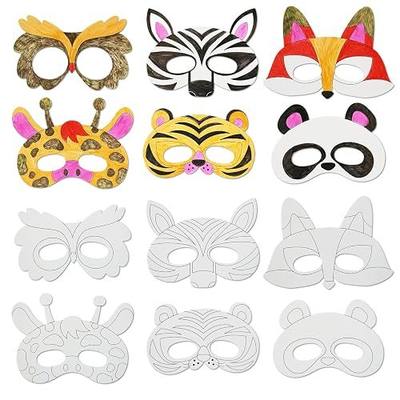 24 PCS Color Your Own Paper Masks, DIY Masks Craft Art Kits for Kids, Birthday Party Favors, School Coloring Activities