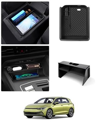 Karltys 2PCS Center Console Organizer Tray for 2022-2026 VW Volkswagen Golf GTI R MK8 Accessories Middle Console Tray Armrest Storage Box with Non-Slip Silicone Mat
