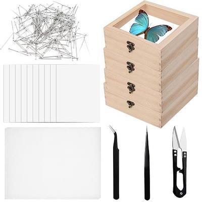 20 PCS Insect Specimen Tools Kit 4 Wooden Display Case Box with Clear Top 10 Sheets Thin Tracing Paper 2 EVA Foam Pinning Board 200 Pins 2 Tweezers 1 Scissors Tools for Winter Bugs Collection