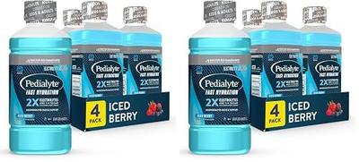Pedialyte Fast Hydration Electrolyte Solution, Iced Berry, Hydration Drink, 4 Bottles, 1 Liter Each (Pack of 2)