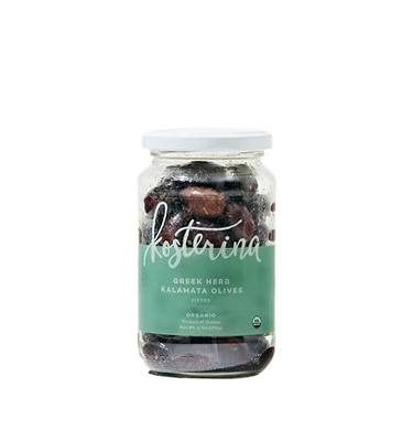 Kosterina - Organic Greek Herb Kalamata Olives, Pitted & Dry-packed – Great for Salads, Garnishing Cocktails and Snacking | 6.7oz (190g)