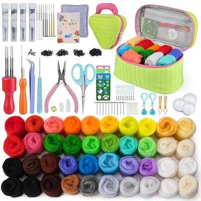 SOCNITC Needle Felting Kit, 40 Rolls Wool Roving 4 Sizes Felting Needles | Complete Felting Tools Supplies for Beginners With 4 Sizes Felting Needles, Wool Felting Pad for Wool Crafts