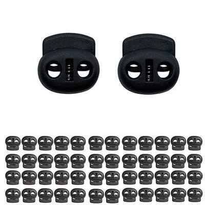 50PCS Cord Locks Black Plastic Double Holes Fasteners locks for drawstrings for shoelaces, clothing, outdoor