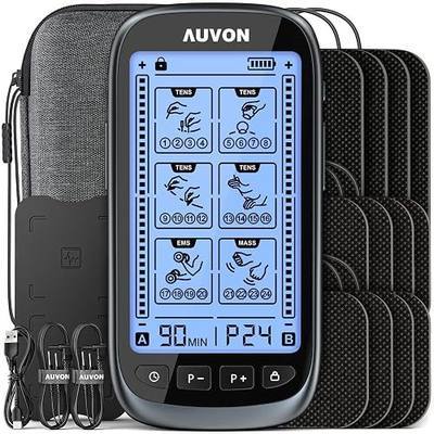 AUVON 3-in-1 TENS Unit Muscle Stimulator for Pain Relief, Large Screen | EMS Massager Machine with 30 Levels for Gradual Back, Shoulder, Sciatica Pain Relief, 24 Modes, 12 Pads, EVA Travel Case