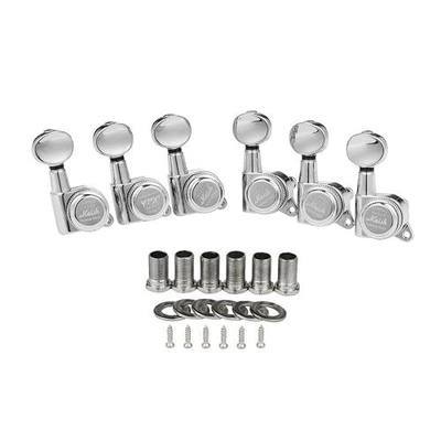 KAISH 6 Inline 18:1 Locking Tuners Tuning Keys Guitar Locking Tuning Machines with Mini Oval Buttons for Strat/Tele/Electric Guitars Chrome