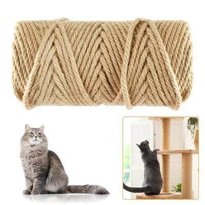 164FT/50M Natural Sisal Rope for Cat Scratching Posts, 6mm Thick Jute Hemp Cat Rope for Cat Tree Replacement, Cat Scratch Post Repair, DIY Projects, and Furniture Wrapping