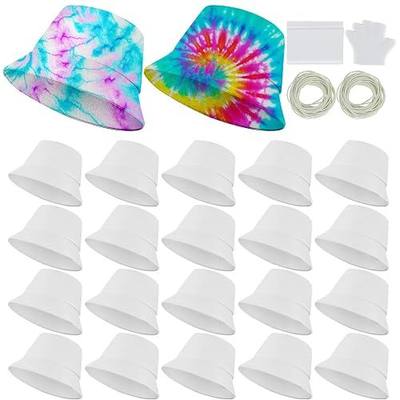 Silkfly White Cotton Bucket Hat for Tie Dye Blank Sun Hat DIY Sublimation with Accessory for Tie Dye Party
