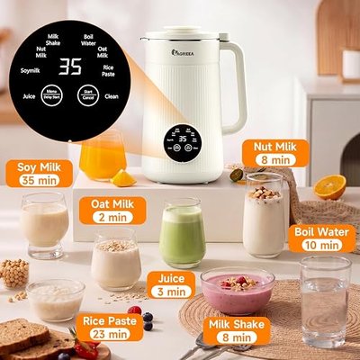 IAGREEA Nut Milk Maker Machine, 35oz Soy/Almond/Oat Milk/Juice Maker, White | 12H Delay, 2H Preservation, 8 Programs, BPA-Free, Self-Cleaning, Suitable for 4-5 People, 10 Stainless Steel Blade