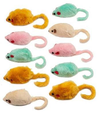 Fashion's Talk Mouse Cat Toys, 6.5" Big Furry Mice 10-Pack Kitten Toys with Rattle Sound Faux Fur Mouse for Cats, Assorted Colors