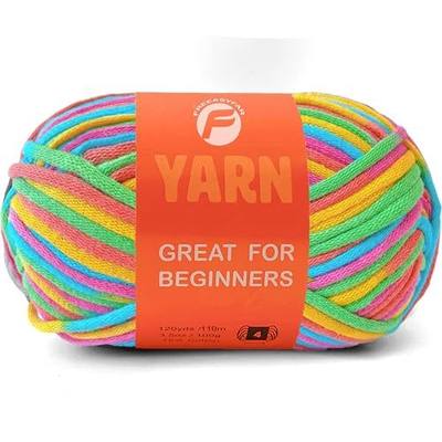 3.5Oz/120yds Rainbow Yarn for Crocheting and Knitting;Worsted-Weight Medium #4;Cotton Blend Yarn for Beginners with Easy-to-See Sitches,Great for Amigurumi DIY(Rainbow,1 Skein)