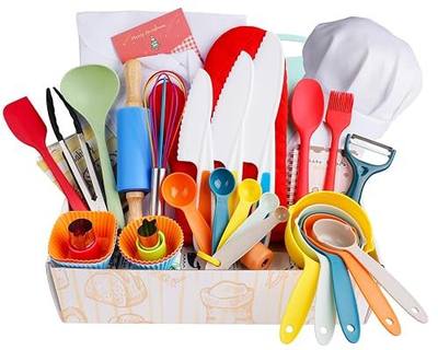 Kids Cooking Set Real Baking Utensils with Kitchen Tool Guide for Kids with Chef Apron Hat and Kitchen Accessories Kit Gift for Junior Chef