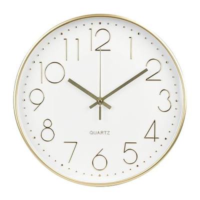 Wall Clock 12 Inch Non-Ticking Silent Modern Simple Style Round Decor Clock Gold Stereoscopic Dial Quartz Wall Clocks for Home/Office/School/Living Room/Bedroom/Kitchen