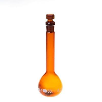 ALWSCI 2PCS 50ML Volumetric Flask, Class A, Glass Stopper for Laboratory | 3.3 borosilicate amber glass,Tolerance±0.050ml,NS12/14,ASTM-E288,autoclavable,chemical durable