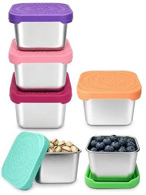 HTEVW 6 Pack Stainless Steel Snack Containers for Kids, 6 oz Food Container | Reusable leak resistant silicone lids food containers . Perfect for school lunch, daycare, travel and portion control.