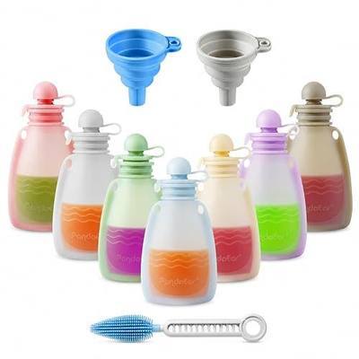 PandaEar Reusable Silicone Baby Food Pouches, 7 Pack Squeeze Pouches for Toddler Kids, BPA-Free Silicone Refillable Baby Food Storage, 5 oz /150 ml