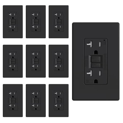 ELEGRP GFCI Outlet 20 Amp, Self-Test GFI Electrical Outlet with Thinner Design, TR Tamper Resistant GFCI Receptacle, Ground Fault Circuit Interrupters with Wall Plate, UL Listed, Matte Black, 10 Pack