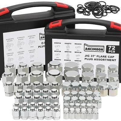 144PCS Hydraulic JIC 37 Degree and ORFS Flat Face Cap and Plug Assortment Kit, Size 4 6 8 10 12 16 for Hose Pipe Tubing, 36PCS Replacement O-Ring Seal Included