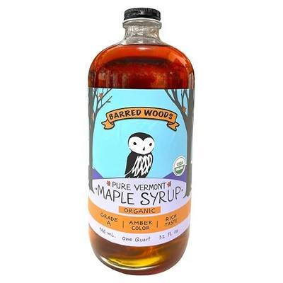 Organic Pure Vermont Maple Syrup in Glass Bottle - From Barred Woods Maple (Grade A Amber Rich, Quart (32 oz))
