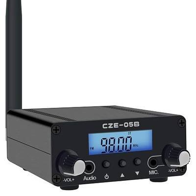 0.5W 0.1W Long Range FM Transmitter with LCD & 3.5mm Audio Cable - Ideal for Drive-in Church, School & Supermarket Events, Light Shows & Fireworks Display - Black