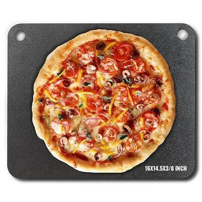 VEVOR Pizza Steel, 16" x 14.5" x 3/8" Pizza Steel Plate for Oven, Pre-Seasoned Carbon Steel Pizza Baking Stone with 20X Higher Conductivity, Heavy Duty Pizza Pan for Outdoor Grill, Indoor Oven