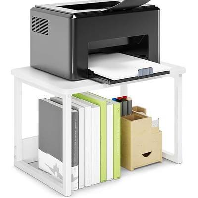 MARTY Printer Stand for Desk, Desktop Shelf Printer Riser for Home Office | Desktop Printer Stand, 17.1"x12.4", Printer Shelf, Small Printer Table for Fax Machine Copier Scanner, Desk Organizer, White