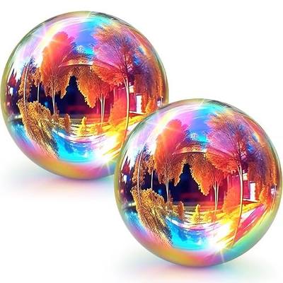 Suzile 2 Pieces Gazing Ball Hollow Gazing Mirror Ball Stainless Steel Garden Globe Gazing Globe Mirrored Surface Polished Ornament Sphere for Garden Outdoor Pool Yard Pond Lawn Home (Rainbow,10 Inch)