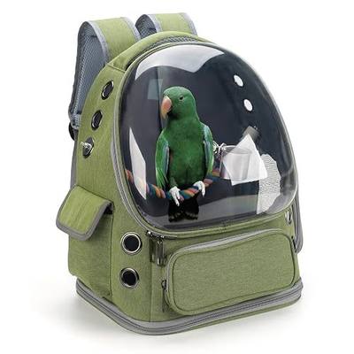 Bird Backpack Carrier Travel Cage with Perch, Tray and Breathable Clear Window, Bird Travel Cage for Cockatiel Caique Conure Quaker, for Vetting Camping Hiking (Green)