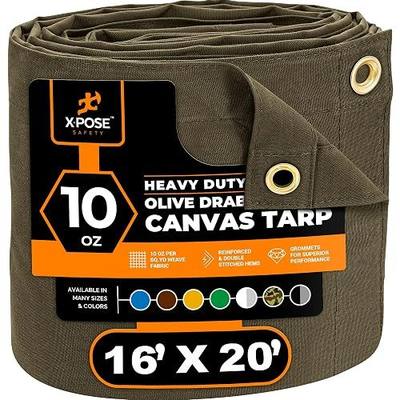 Xpose Safety Canvas Tarp - 10oz Olive Drab Canvas Tarps Heavy Duty Water Resistant with Brass Grommets- Multipurpose Outdoor Tarpaulin for Camping, Canopy, Trailer, Equipment Cover 16' x 20'
